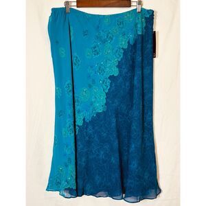 Papell Studios Women's NWT Fully Lined Silk Floral Watercolor Design Skirt SZ 1X